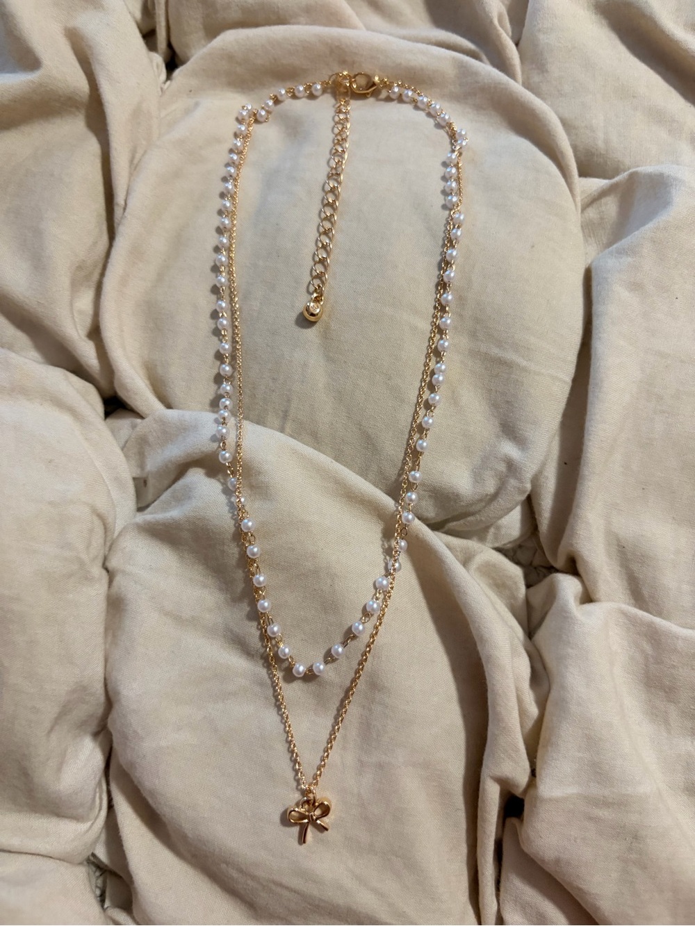 Free People Pearl Bow Layered Statement Necklace